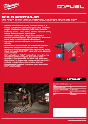 Akumulátorová vrtací kladiva SDS Milwaukee M18 FHACO745-0C