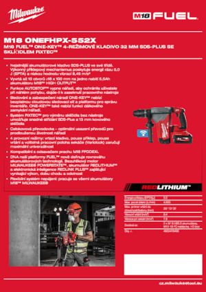 Akumulátorová vrtací kladiva SDS Milwaukee M18 ONEFHPX-552X