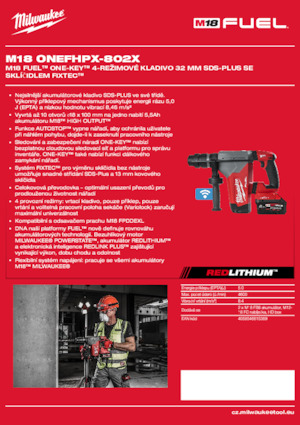 Akumulátorová vrtací kladiva SDS Milwaukee M18 ONEFHPX-802X