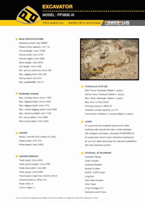 Pásová rypadla PowerPlus PP380E-XI