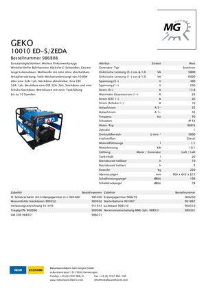 Naftové elektrocentrály Geko ® 10010 ED-S/ZEDA