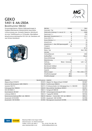 Naftové elektrocentrály Geko ® 5401 E-AA/ZEDA