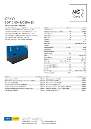 Naftové elektrocentrály Geko ® 60010 ED-S/DEDA