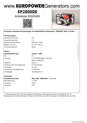 Naftové elektrocentrály Europower EP2800DE (MA)