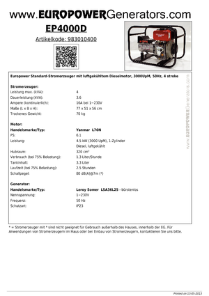 Naftové elektrocentrály Europower EP 4000 D (LS)