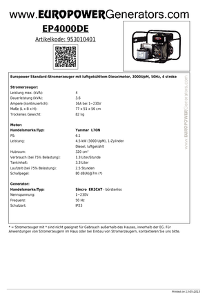 Naftové elektrocentrály Europower EP4000DE (S)