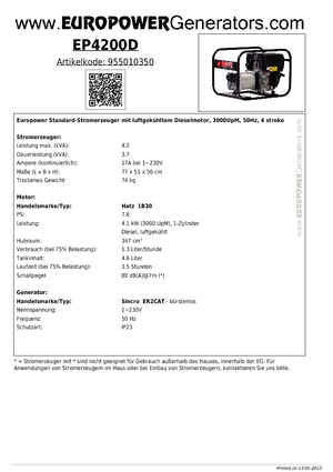 Naftové elektrocentrály Europower EP4200D (S)