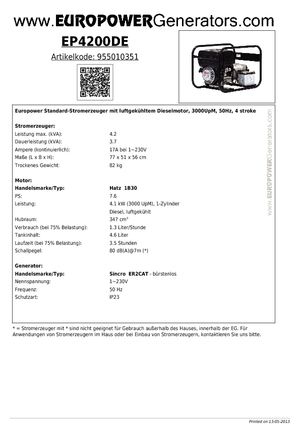 Naftové elektrocentrály Europower EP4200DE (S)