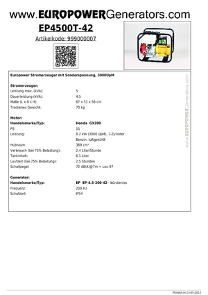 Naftové elektrocentrály Europower EP4500T-42 (EP)