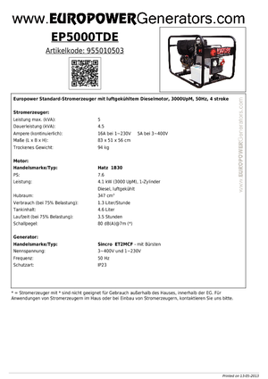 Naftové elektrocentrály Europower EP5000TDE (S)