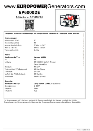 Naftové elektrocentrály Europower EP 6000 DE (LS)
