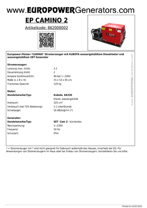 Naftové elektrocentrály Europower EP Camino 2
