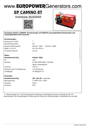 Naftové elektrocentrály Europower EP Camino 8 T