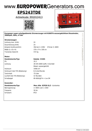 Naftové elektrocentrály Europower EPS243TDE (MA)