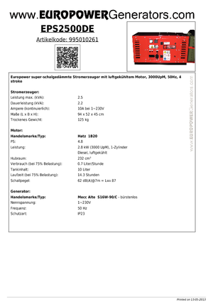 Naftové elektrocentrály Europower EPS2500DE (MA)