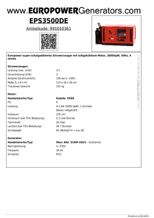 Naftové elektrocentrály Europower EPS3500DE (MA)