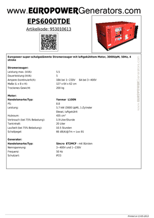 Naftové elektrocentrály Europower EPS6000TDE (S)