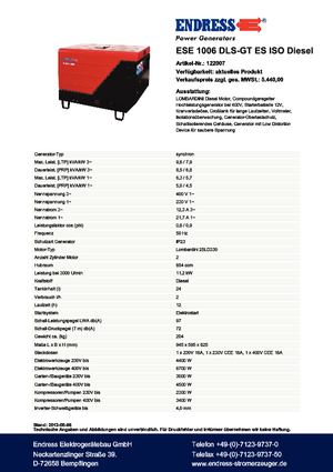 Naftové elektrocentrály Endress ESE 1006 DLS-GT ES ISO DI