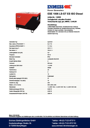 Naftové elektrocentrály Endress ESE 1006 LS-GT ES ISO DI