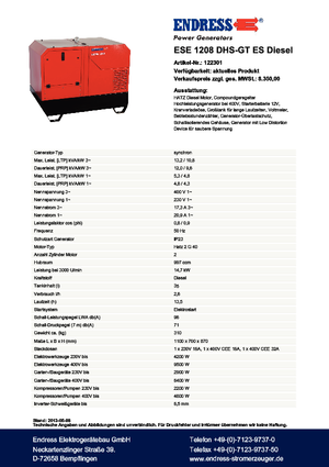 Naftové elektrocentrály Endress ESE 1208 DHS-GT ES DI