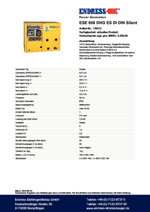 Benzínové elektrocentrály Endress ESE 608 DHG ES DI DIN Silent