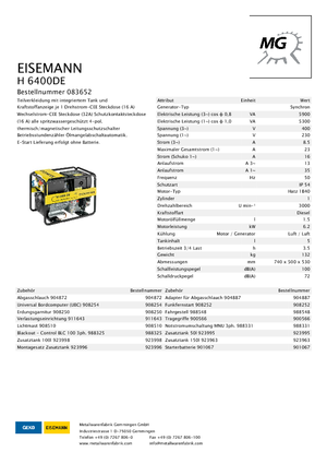 Naftové elektrocentrály Eisemann H 6400 DE