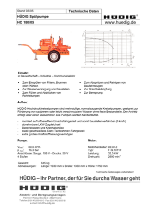 Dieselová proplachovací čerpadla Hüdig HC 180/05