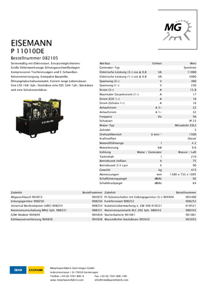 Naftové elektrocentrály Eisemann P 11010 DE
