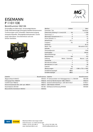 Naftové elektrocentrály Eisemann P 11011 DE