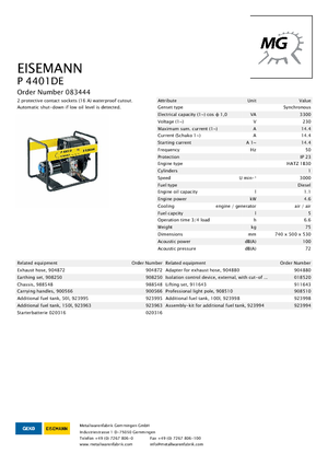 Naftové elektrocentrály Eisemann P 4401 DE