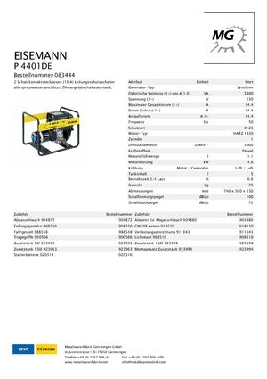 Naftové elektrocentrály Eisemann P 4401 DE