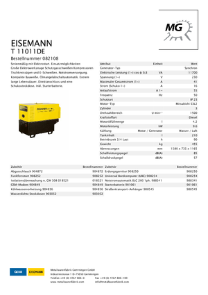 Naftové elektrocentrály Eisemann T 11011 DE