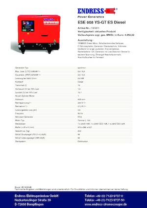 Benzínové elektrocentrály Endress ESE 608 YS-GT ES DI