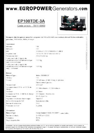 Naftové elektrocentrály Europower EP100TDE-3A (LS)