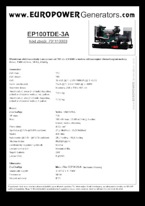 Naftové elektrocentrály Europower EP100TDE-3A (MA)