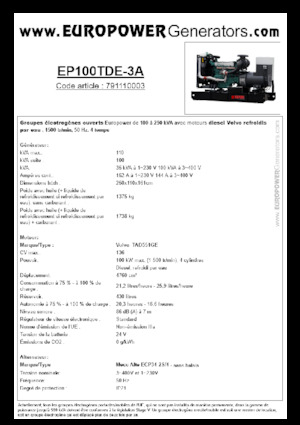 Naftové elektrocentrály Europower EP100TDE-3A (MA)