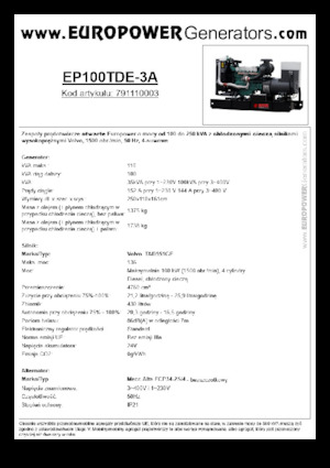 Naftové elektrocentrály Europower EP100TDE-3A (MA)