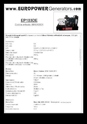Naftové elektrocentrály Europower EP103DE (MA)