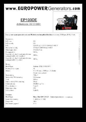 Naftové elektrocentrály Europower EP103DE (MA)
