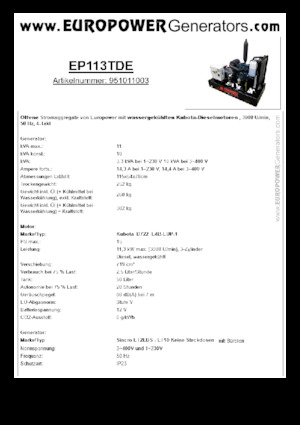 Naftové elektrocentrály Europower EP113TDE (S)