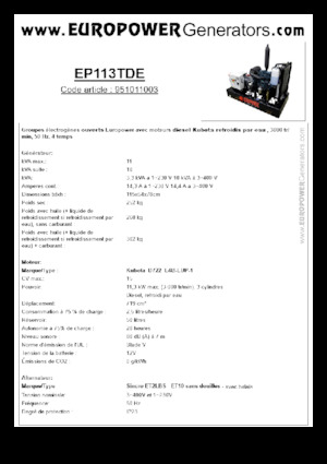 Naftové elektrocentrály Europower EP113TDE (S)