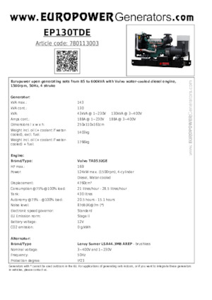 Naftové elektrocentrály Europower EP130TDE (LS)