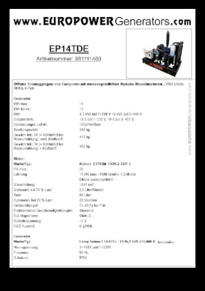 Naftové elektrocentrály Europower EP14TDE (LS)