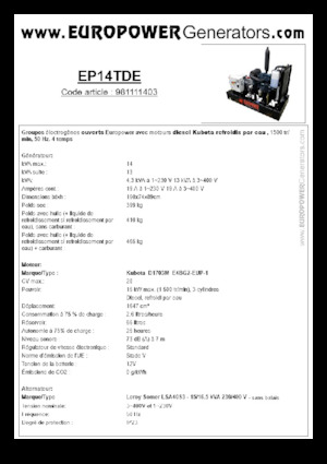 Naftové elektrocentrály Europower EP14TDE (LS)