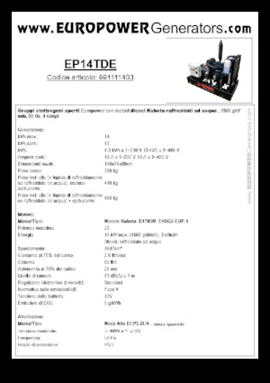 Naftové elektrocentrály Europower EP14TDE (MA)