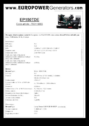 Naftové elektrocentrály Europower EP150TDE (LS)
