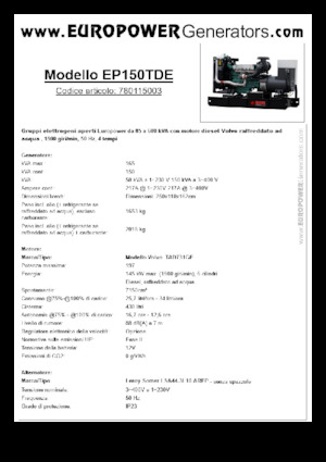 Naftové elektrocentrály Europower EP150TDE (LS)