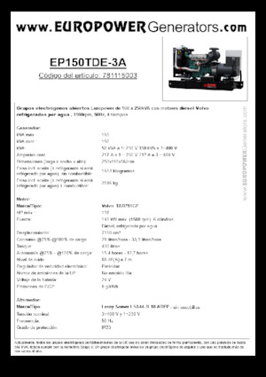 Naftové elektrocentrály Europower EP150TDE-3A (LS)