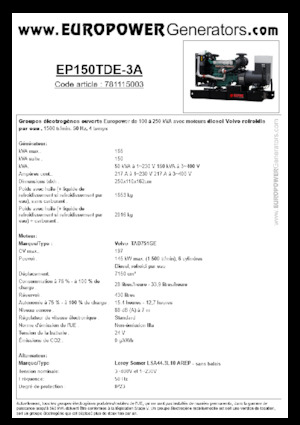Naftové elektrocentrály Europower EP150TDE-3A (LS)