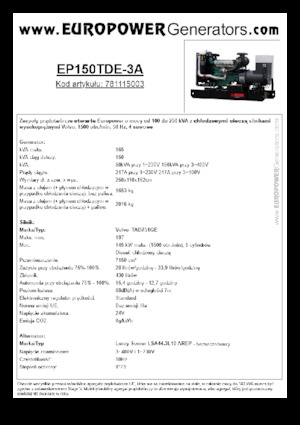 Naftové elektrocentrály Europower EP150TDE-3A (LS)